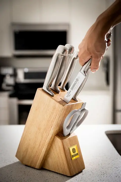 Mundial 4100-7 Knife Set With Wood Block Future Series 7-Piece Silver 3.webp