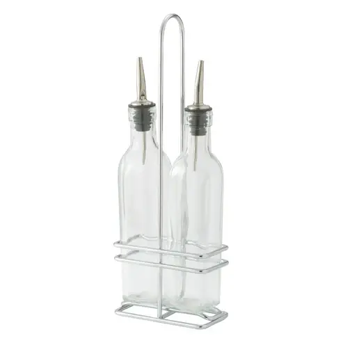 WINCO GOB-8S Oil/Vinegar Cruet Set of 2 with Rack