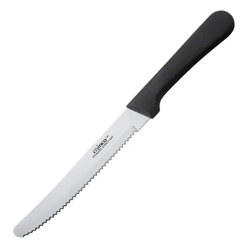 WINCO K-50P 5" Round Tip Steak Knife Black Handle