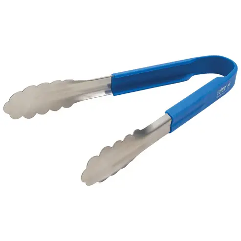 WINCO UTPH-12B 12" Tongs with Blue Plastic Handle