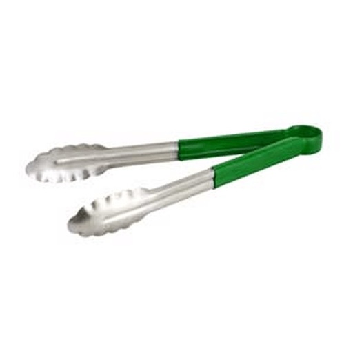 WINCO UTPH-12G 12" Tongs with Green Plastic Handle