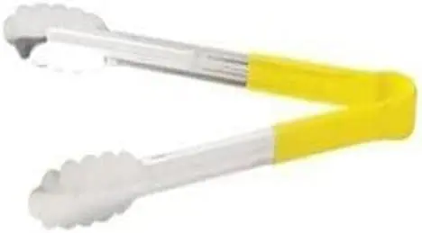 WINCO UTPH-12Y 12" Tongs with Yellow Plastic Handle