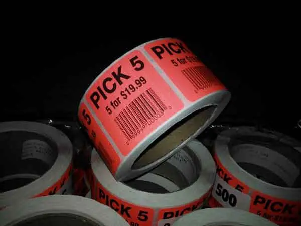 "PICK 5 FOR $19.99" Promotional Label