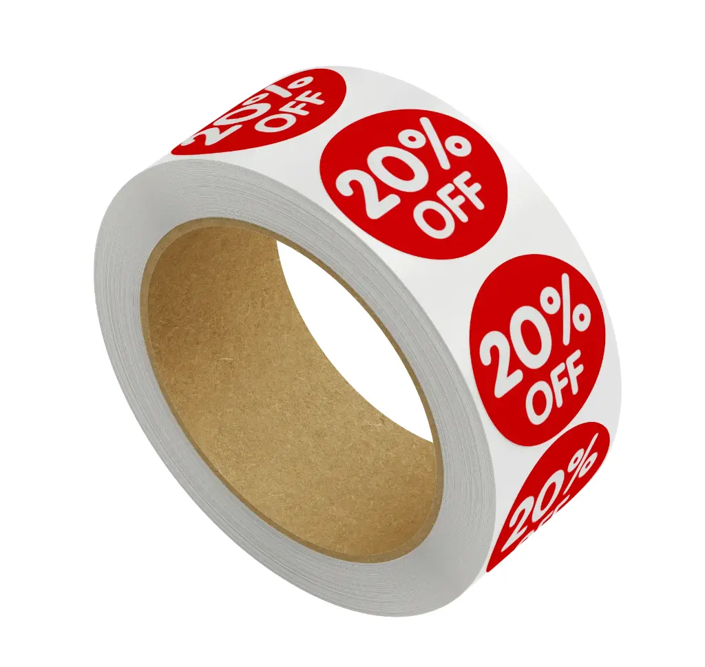 20% OFF Round Label Sticker - Red