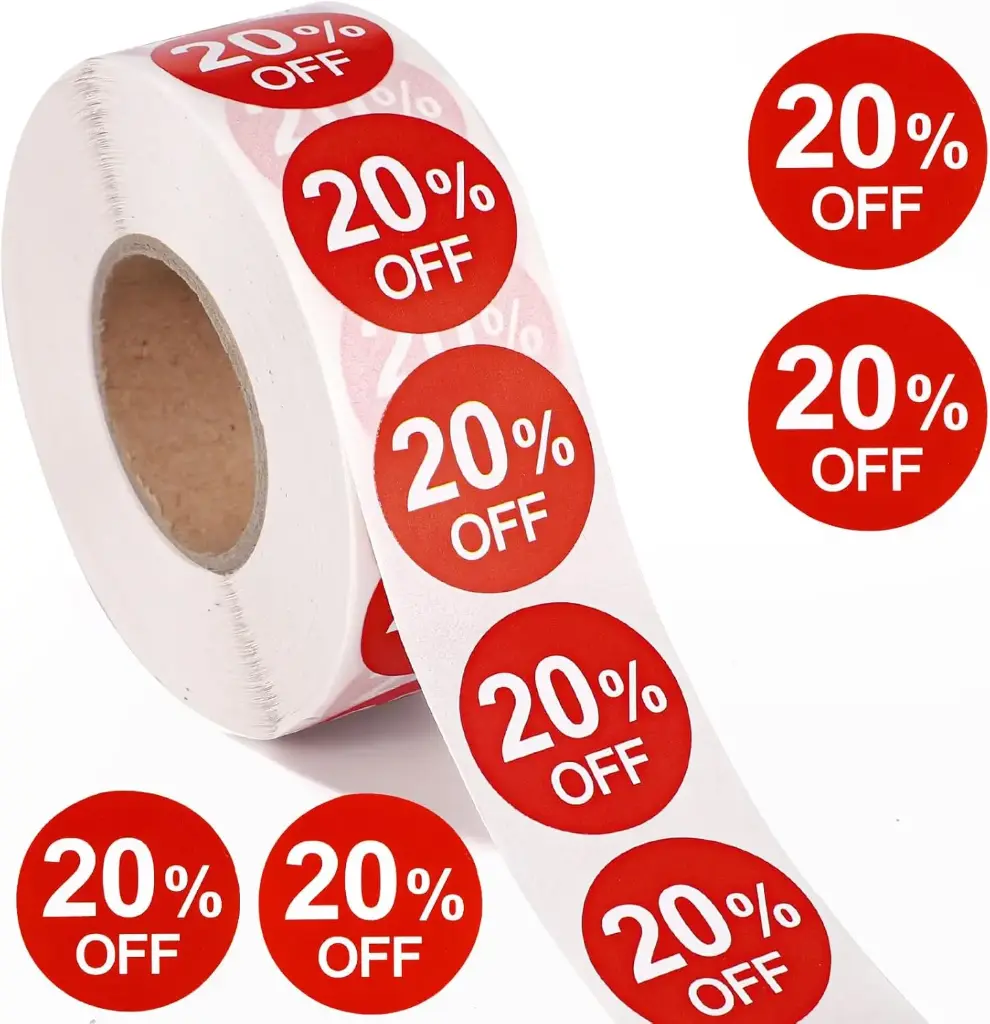 20% Round Label Sticker - Red