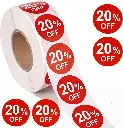 20% Round Label Sticker - Red