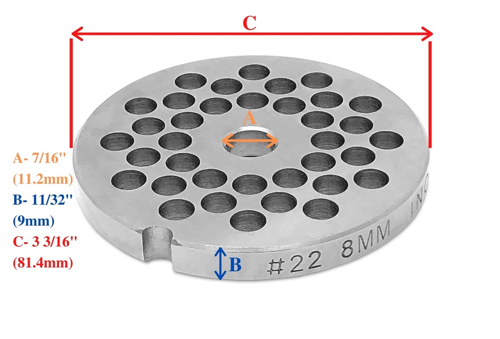 3/8" Meat Grinder Plate #22 Hard Steel