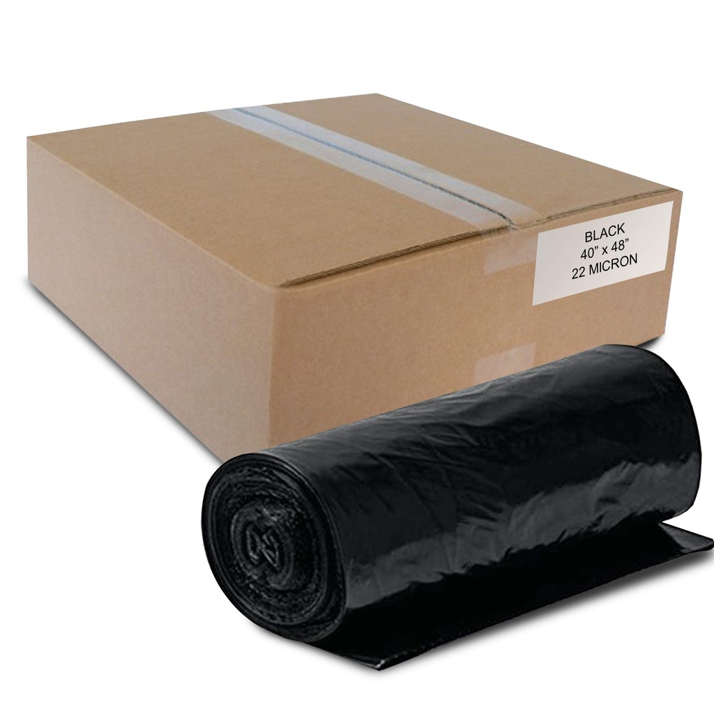 45-50 Gallon 40" x 48" High Density Trash Can Liner 22 Micron Black - 150 / Case