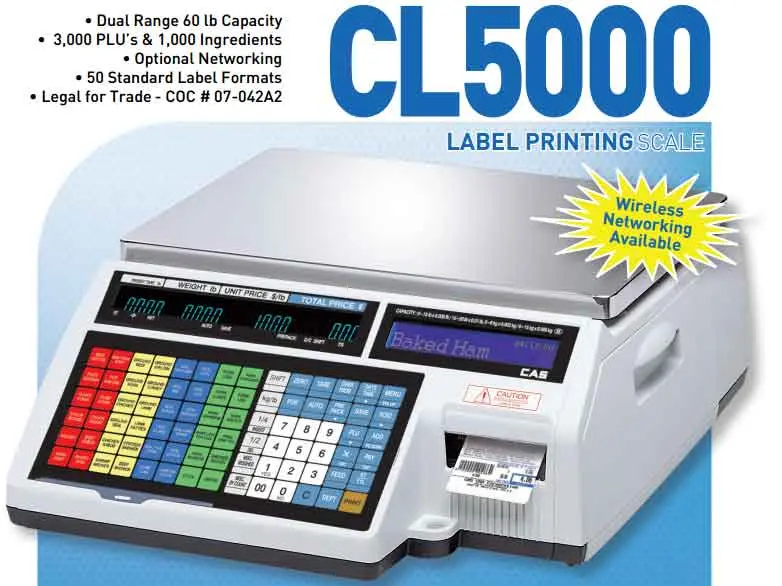 CAS CL5000B 60 Lbs Label Printing Scale