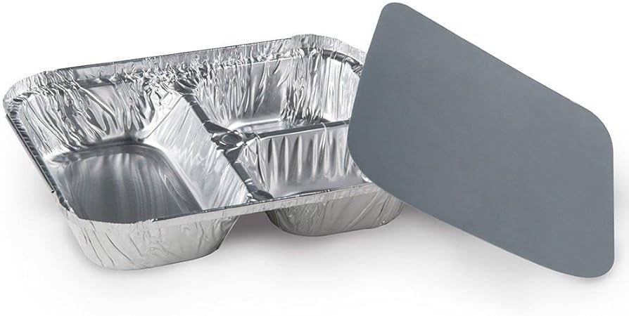 Durable Packaging 210-35-P250 3 Compartment Oblong Take-Out Foil Container With Clear Dome Lid, 250 Combo Pack