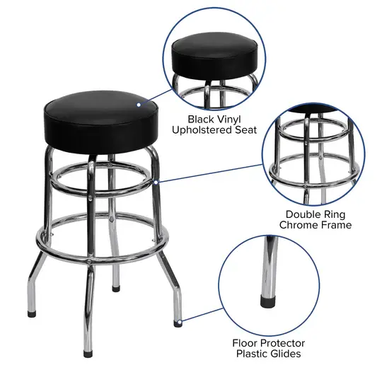 Klinger SR-2 Black Chrome Barstool with Double Ring