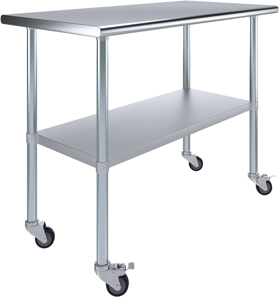 Mobile Metal Produce Table 22" x 44" x 50"