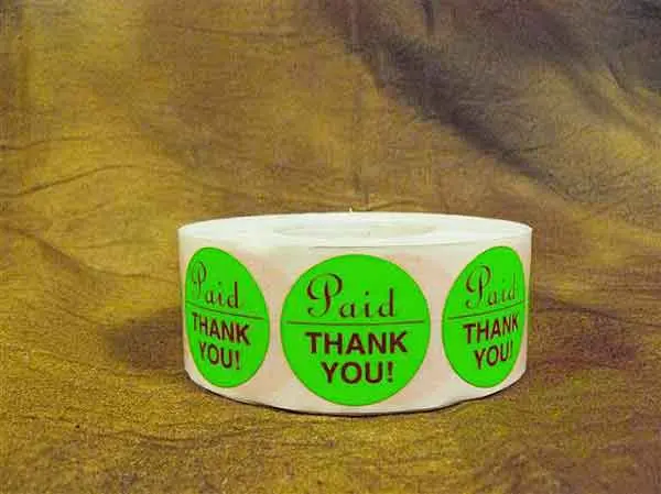 PAID THANK YOU Dayglo Green Round Label Sticker