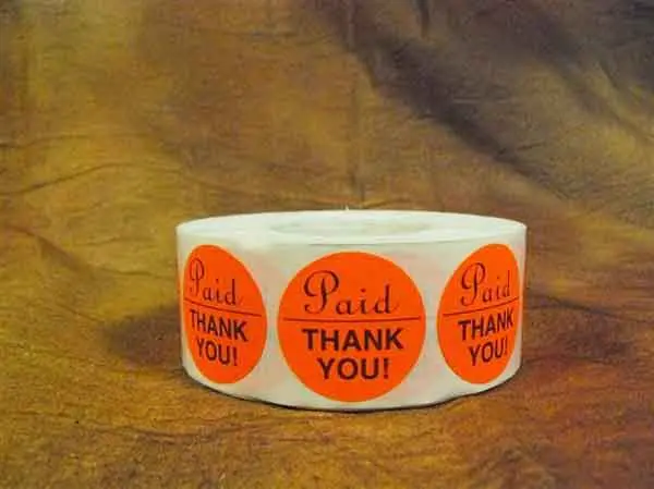 PAID THANK YOU Dayglo Red Round Label Sticker