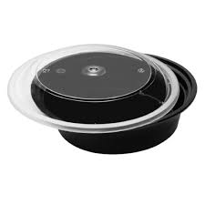 Round Black Container With Clear Lid 29 Oz