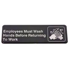 UPDATE S39-25BK Employees Must Wash Hands Sign 3" x 9" Black