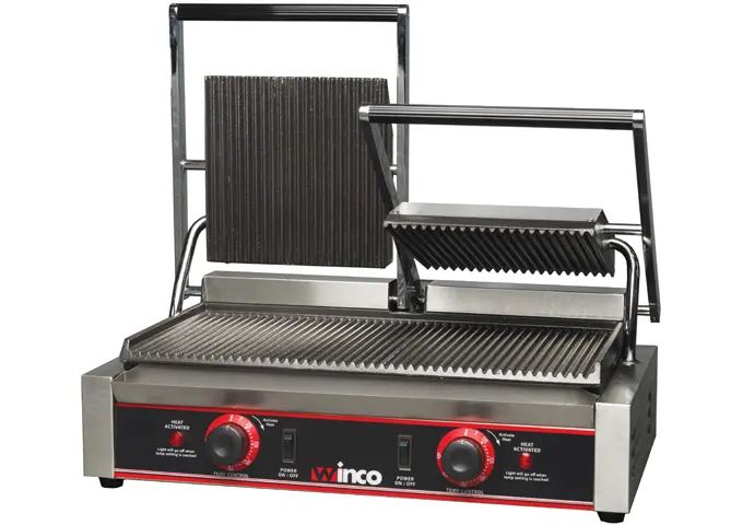 WINCO EPG-2 Electric Panini Grill Dual 9" Ribbed Plate