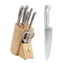 Mundial 4100-7 Knife Set With Wood Block Future Series 7-Piece Silver