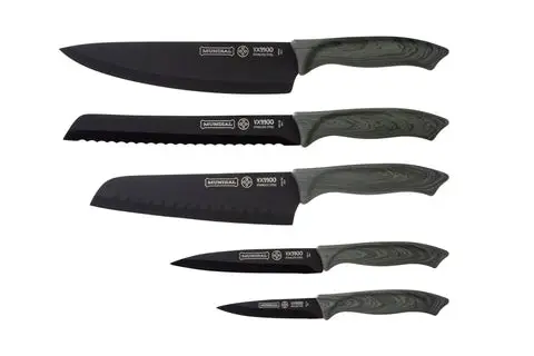 Mundial VX9900-5 Black Knife Set With Black Handle 5 Piece Plastic Blade Protectors