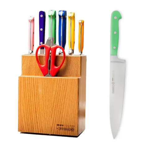 Mundial MC5100-8 Gift Knife Set With Wood Block Colors Series 8 Piece Full Tang Blade