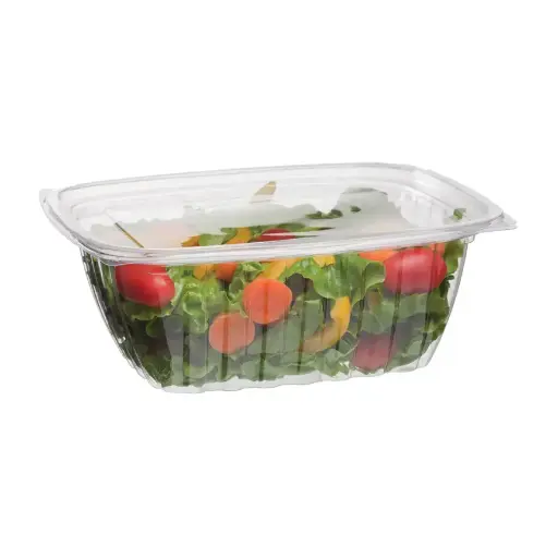 [166] 32 Oz Rectangular Clear Food Container With Flat Lid Combo-Packs