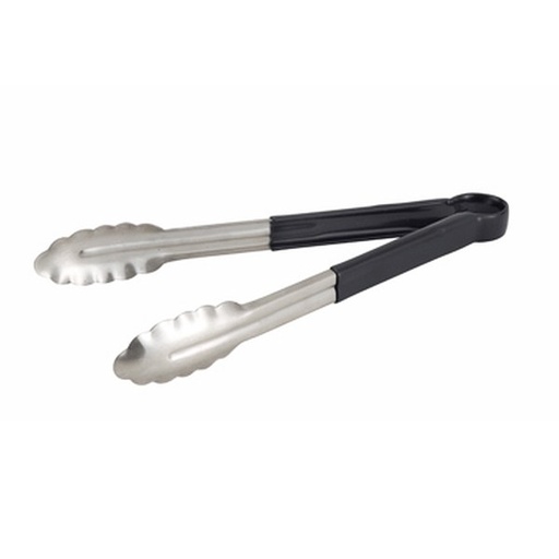 [4439] WINCO UT-9HP-K 9" Black Utility Tongs PVC Coated