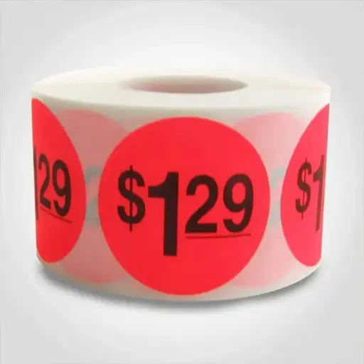 [6431] $1.29 Round Label Sticker - Red
