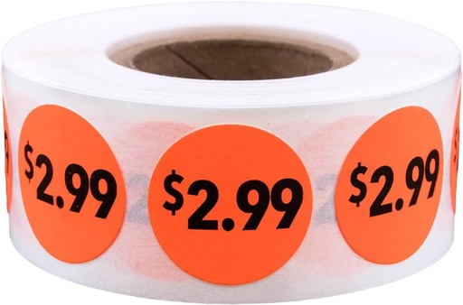 [3784] $2.99 Round Label Sticker - Red