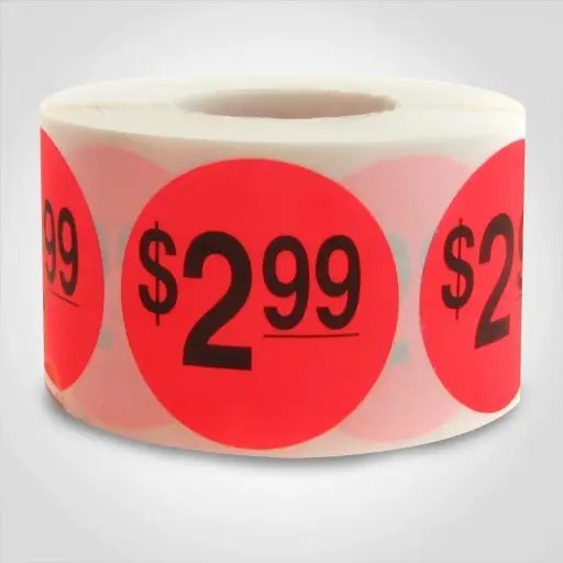 [3784] $2.99 Round Label Sticker - Red