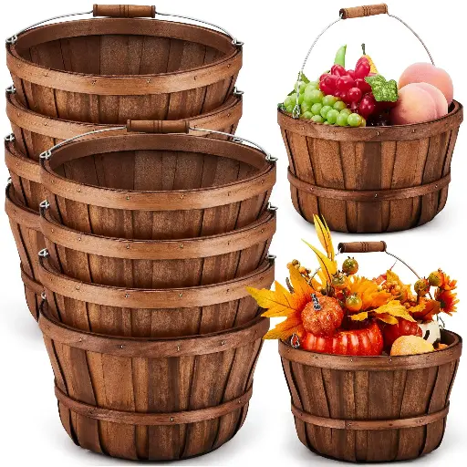 [2526] 14" x 11" x 10" Wooden Basket