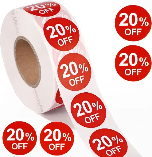 [2560] 20% Round Label Sticker - Red