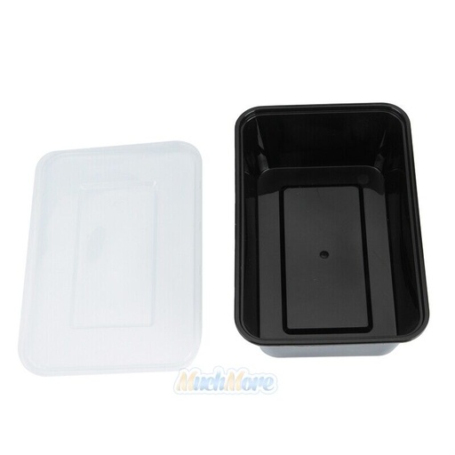 [1321] 25 Oz Black Plastic Container Rectangular With Lid