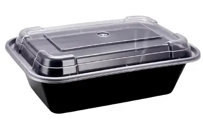 [2961] 48 Oz Black Container 3 Compartment With Lid