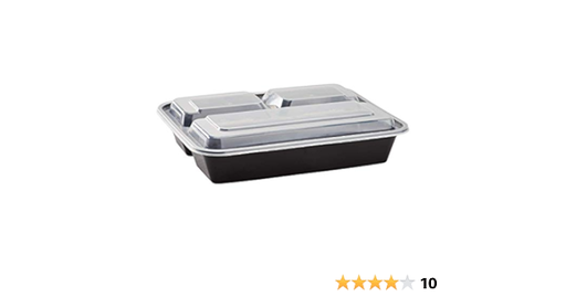 [2961] 48 Oz Black Container 3 Compartment With Lid