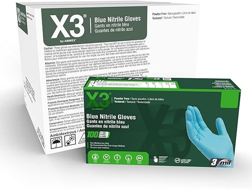 [9374] Ammex Xtreme X3 Powder Free Blue Nitrile Glove Large