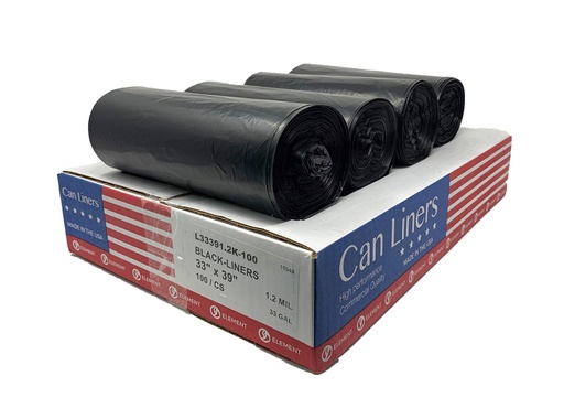 [815] BUTTERFLY 33 Gallon 33" x 39" Low Density Garbage Liner 1.5 Mil Black - 90 / Case