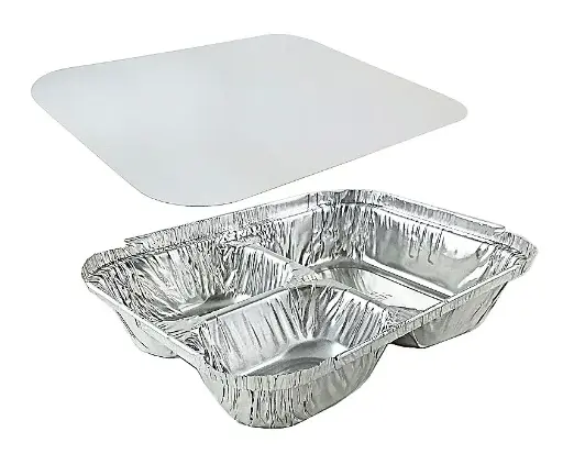 [2669] Durable Packaging 210-35-P250 3 Compartment Oblong Take-Out Foil Container With Clear Dome Lid, 250 Combo Pack
