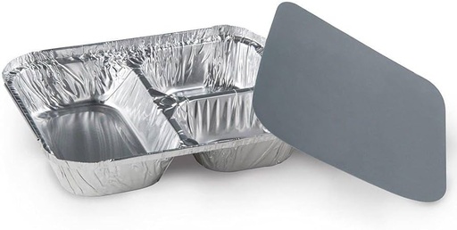 [2669] Durable Packaging 210-35-P250 3 Compartment Oblong Take-Out Foil Container With Clear Dome Lid, 250 Combo Pack