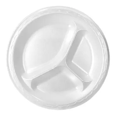 [2942] Genpak 83900 9 Inch Compartmented Round White Foam Plate