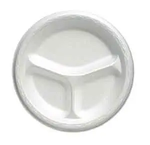 [2942] Genpak 83900 9 Inch Compartmented Round White Foam Plate