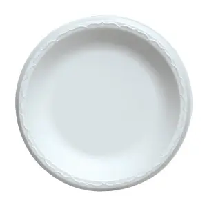 [4837] Genpak LAM09 9 Inch Round Laminated White Foam Plate