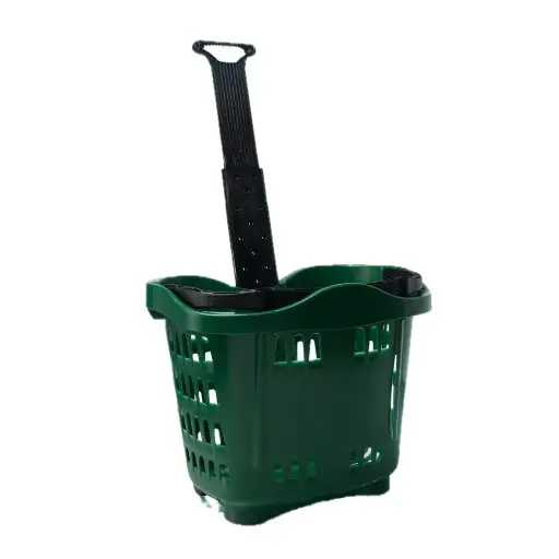 [2578] Green Shopping Basket with Wheel 18" x 14" x 17.5"