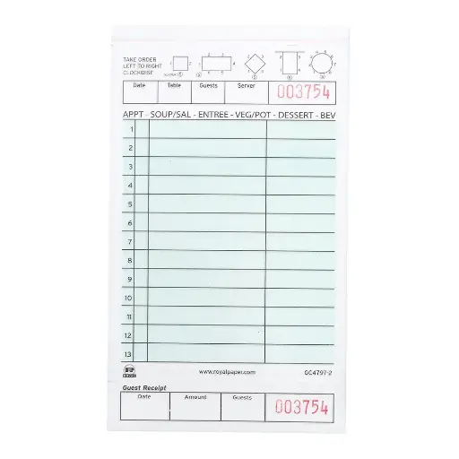 [8974] Guest Check Carbonless 3 Part Green 13 Line