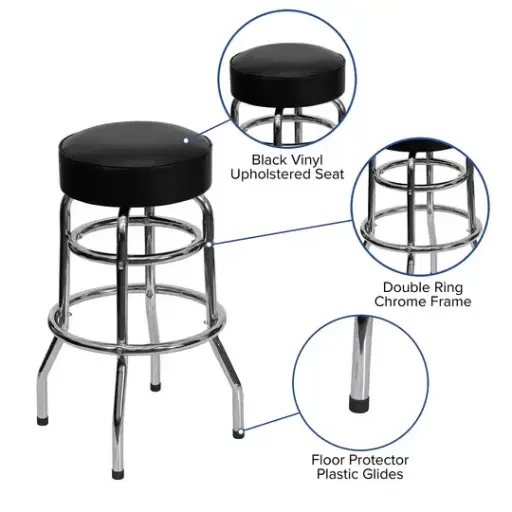[4076] Klinger SR-2 Black Chrome Barstool with Double Ring
