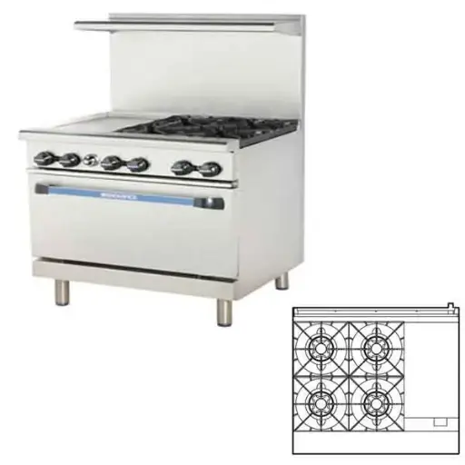 [4674] Turbo Air TARG-4B12G 36" Range with 12" Griddle