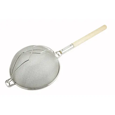 [1787] WINCO MST-14D Double Mesh Strainer 12" Heavy Duty with Wooden Handle