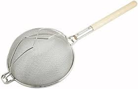 [1787] WINCO MST-14D Double Mesh Strainer 12" Heavy Duty with Wooden Handle