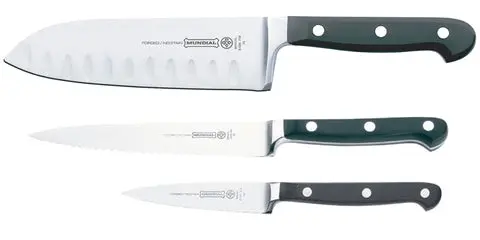 [5000] Mundial BP5000-3GE Santoku Hollow Edge, Utility Serrated and Paring Knives 3-Piece Starter Set Black